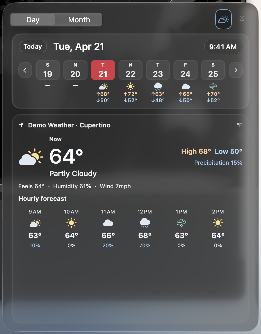 Day weather in Cupertino, with a weekly outlook and hourly forecast.