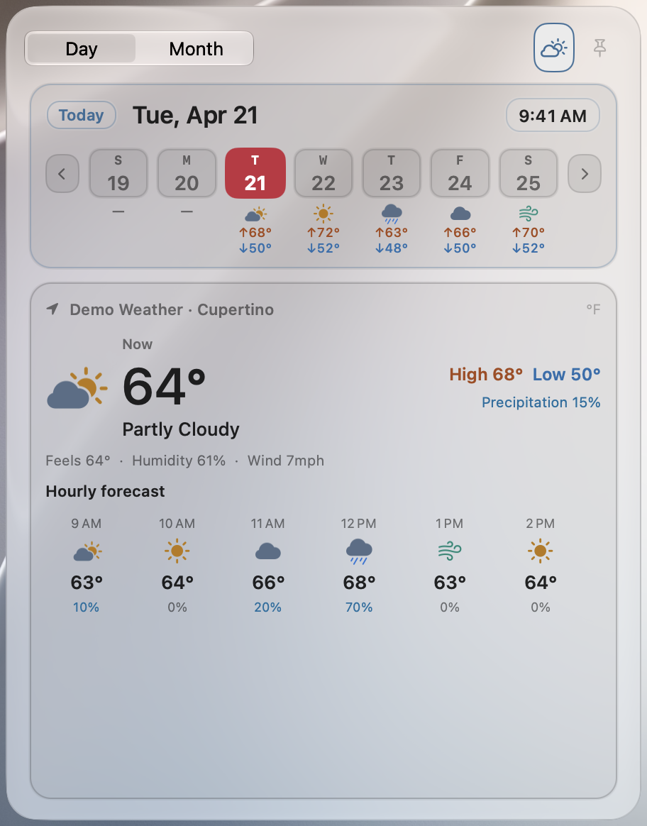 Day weather in Cupertino, with a weekly outlook and hourly forecast.