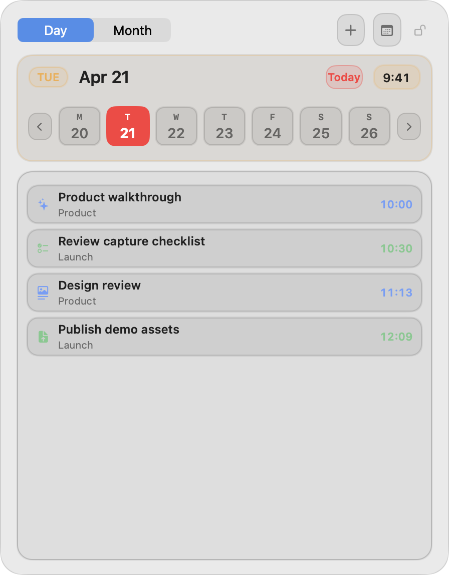 HandyBar calendar detail screenshot.